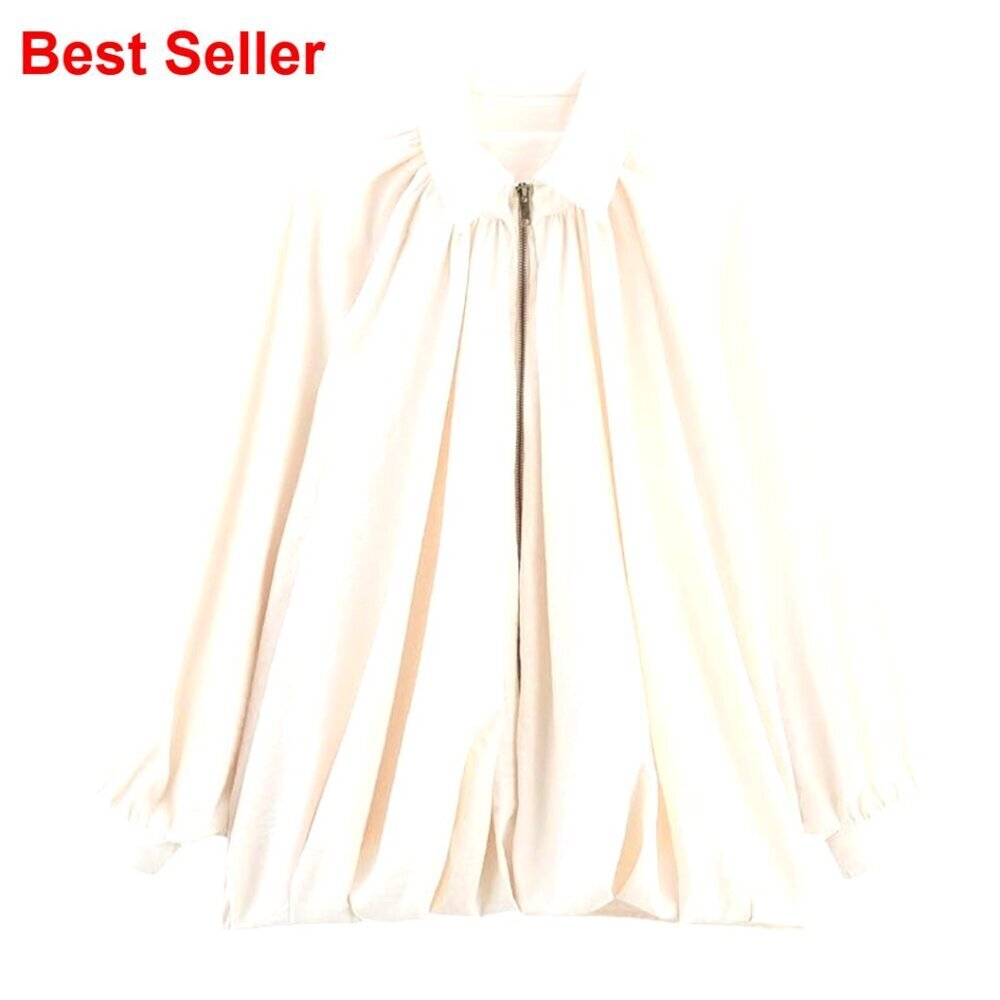 Puffed Bomber Jacket with Batwing Sleeves and Pleated Details